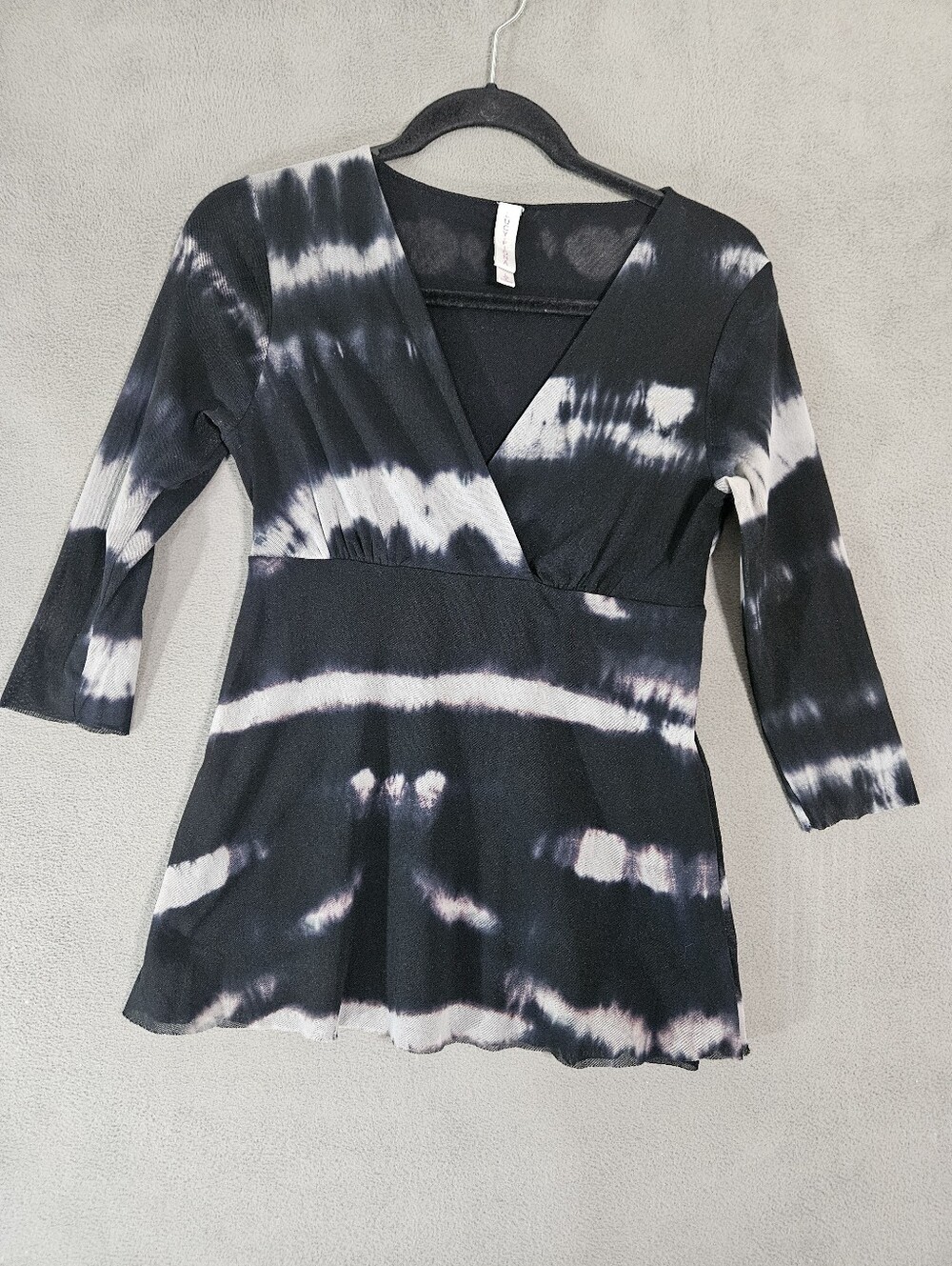 Lucy Fiona Womens Large Shirt Mesh Black Tye Dye Vneck Whimsy Goth